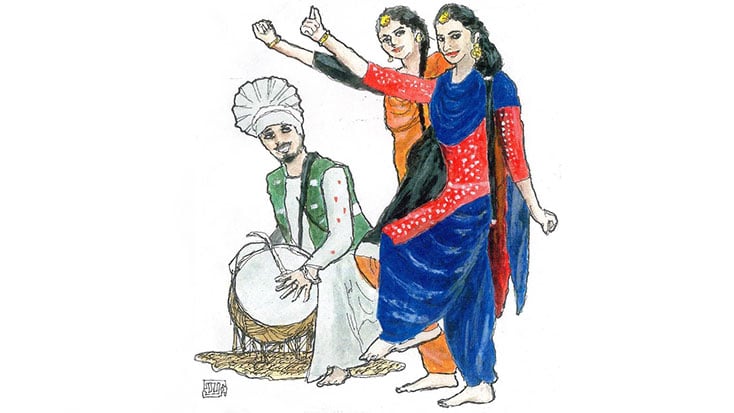 A drawing of a woman and a man playing a drum to promote the Annual Union City Sister City Festival.