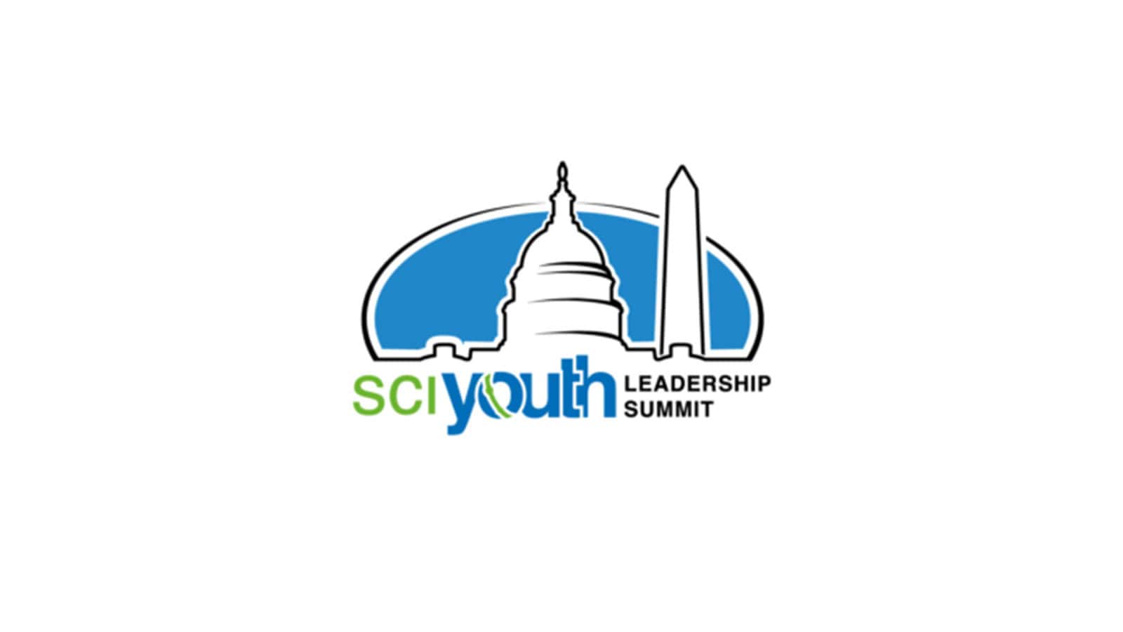 Logo for SCI Youth Leadership Summit, featuring striking silhouettes of the U.S. Capitol and Washington Monument in blue, with "SCI Youth Leadership Summit" elegantly scripted across the design.