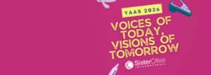 Pink banner with "YAAS 2026 Voices of Today, Visions of Tomorrow" and Sister Cities International logo, with illustrations of a bird, shoe, and pen.