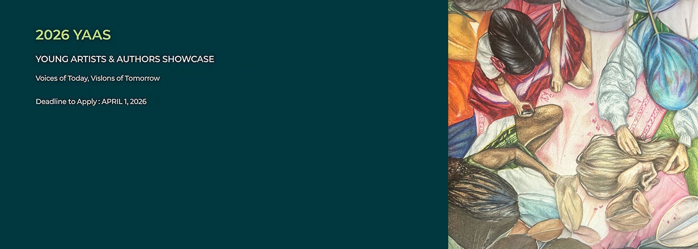 2026 YAAS announcement with application deadline and colorful illustration of young people drawing together in a circle.